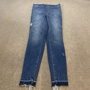 SPANX Dark Blue Skinny Jeans with Distressed Details